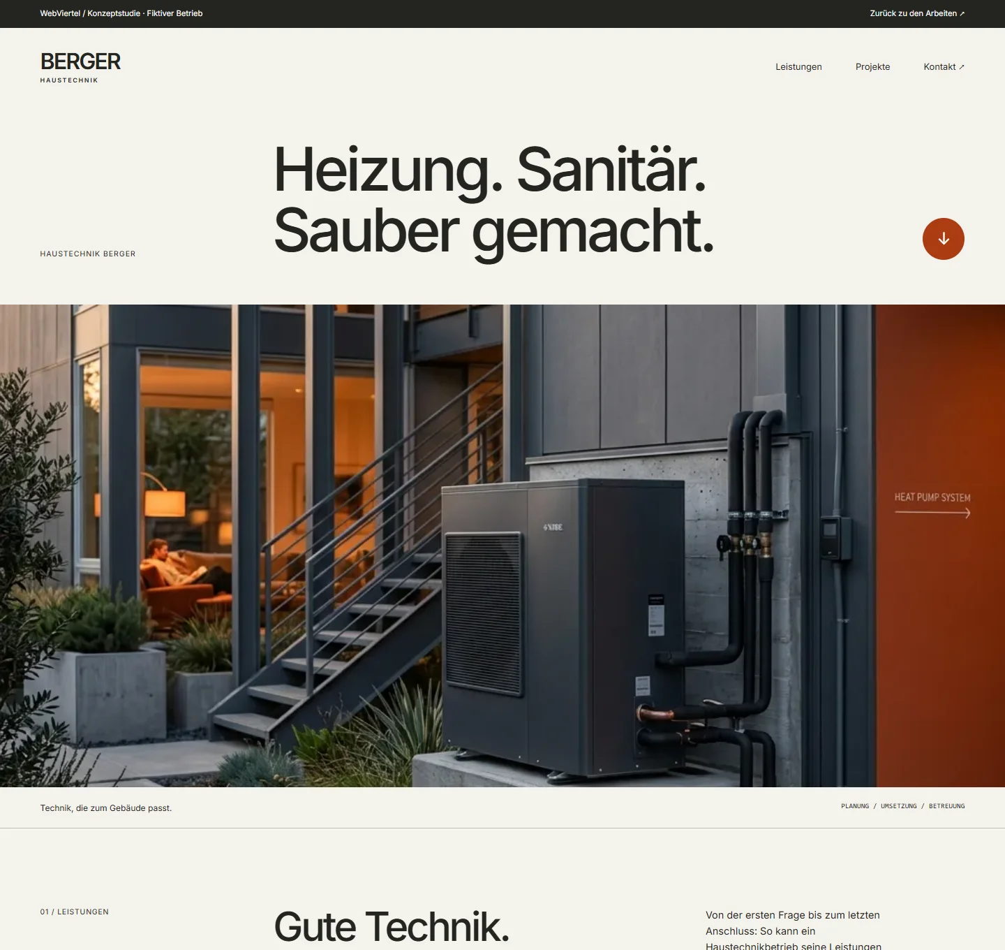 Screenshot der Website-Konzeptstudie Haustechnik Berger